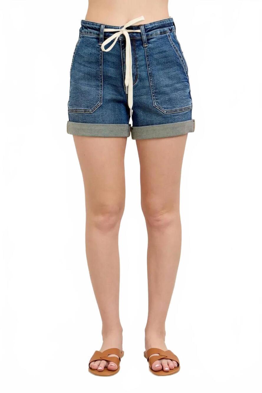 NEW JUDY BLUE high rise cuff denim shorts in dark wash